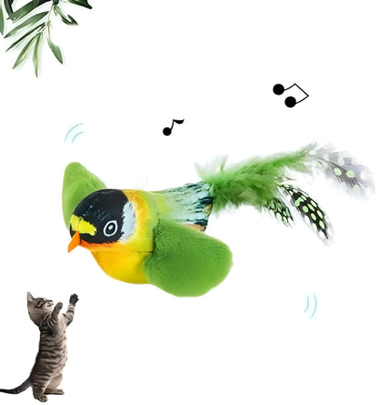 Flappy Chase Cat Toy interactive chirping sparrow with flapping wings and shaking motion in Blue, Gray, or Green.