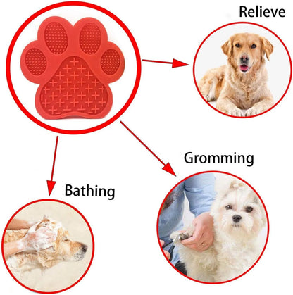 Blue bone-shaped dog licking mat with suction cups on a smooth surface, measuring 18x18cm