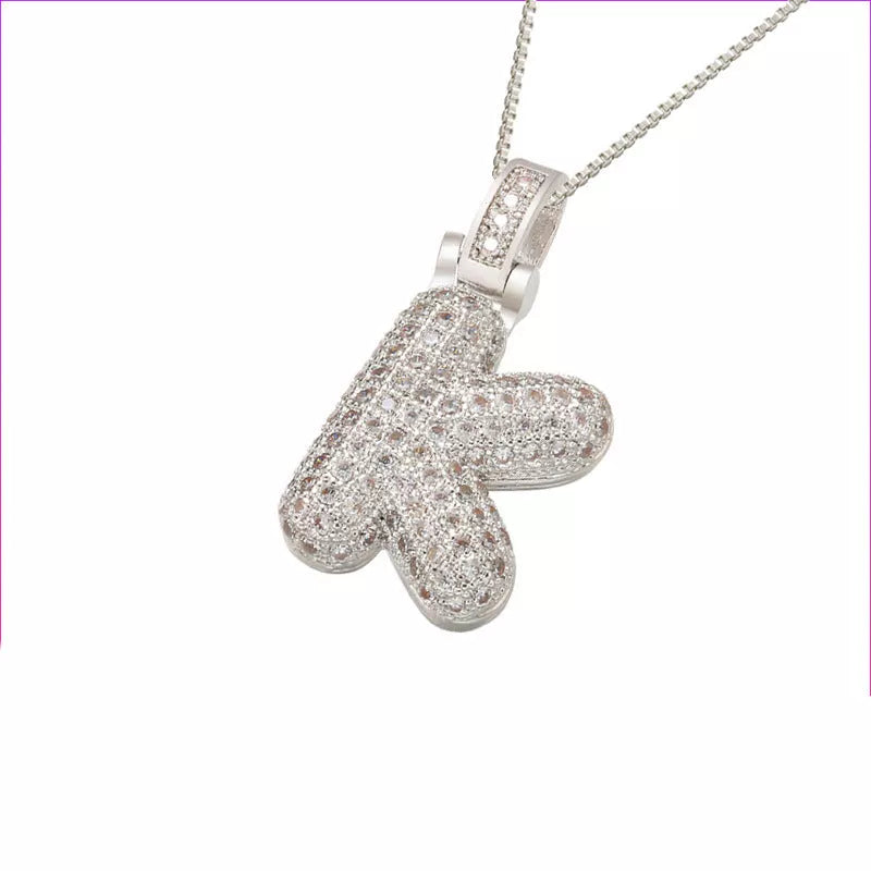 Copper Micro Inlaid Zircon Letter Pendant Necklace with customizable alphabet options