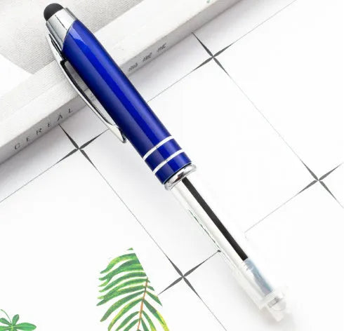 Metal capacitive stylus ballpoint pen with LED light in five colour options