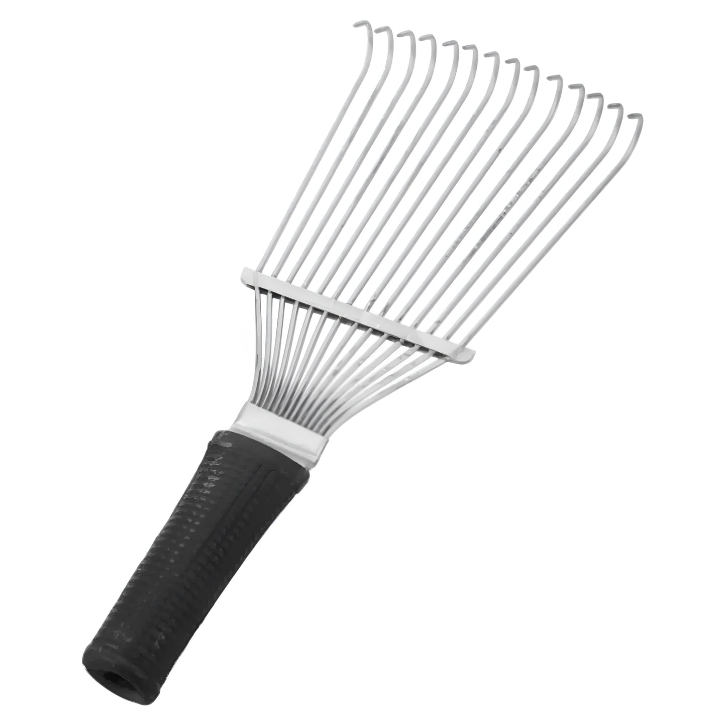 Black stainless steel pet grooming rake comb for dogs and horses on a white background.