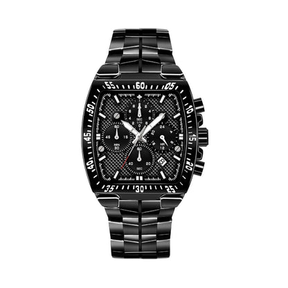 Men's seven needle steel belt quartz watch with pointer display, 30M waterproof, in black, blue, gold, or silver