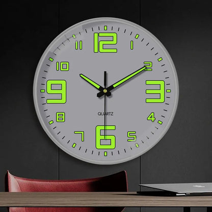 8-inch luminous wall clock with 20cm diameter and modern plastic design on a wall