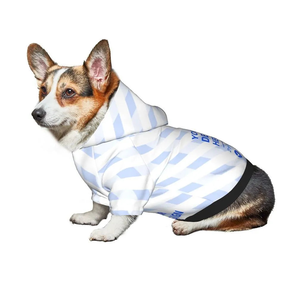 Black small pet hooded sweater with full-width single-sided print, polyester, sizes XS to XXL, for small dogs
