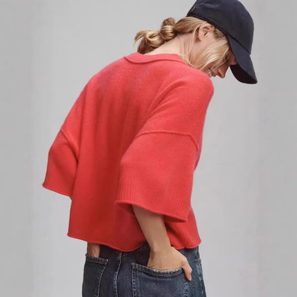 Red short viscose T-shirt with an exposed navel design on a mannequin.