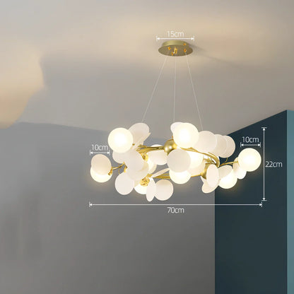 Nordic minimalist chandelier with multiple light heads in metal and glass construction
