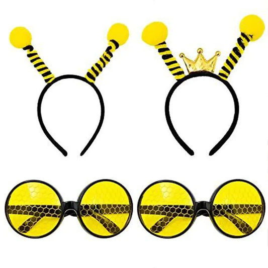 Yellow bees party dress up headband and glasses costume set with manual processing