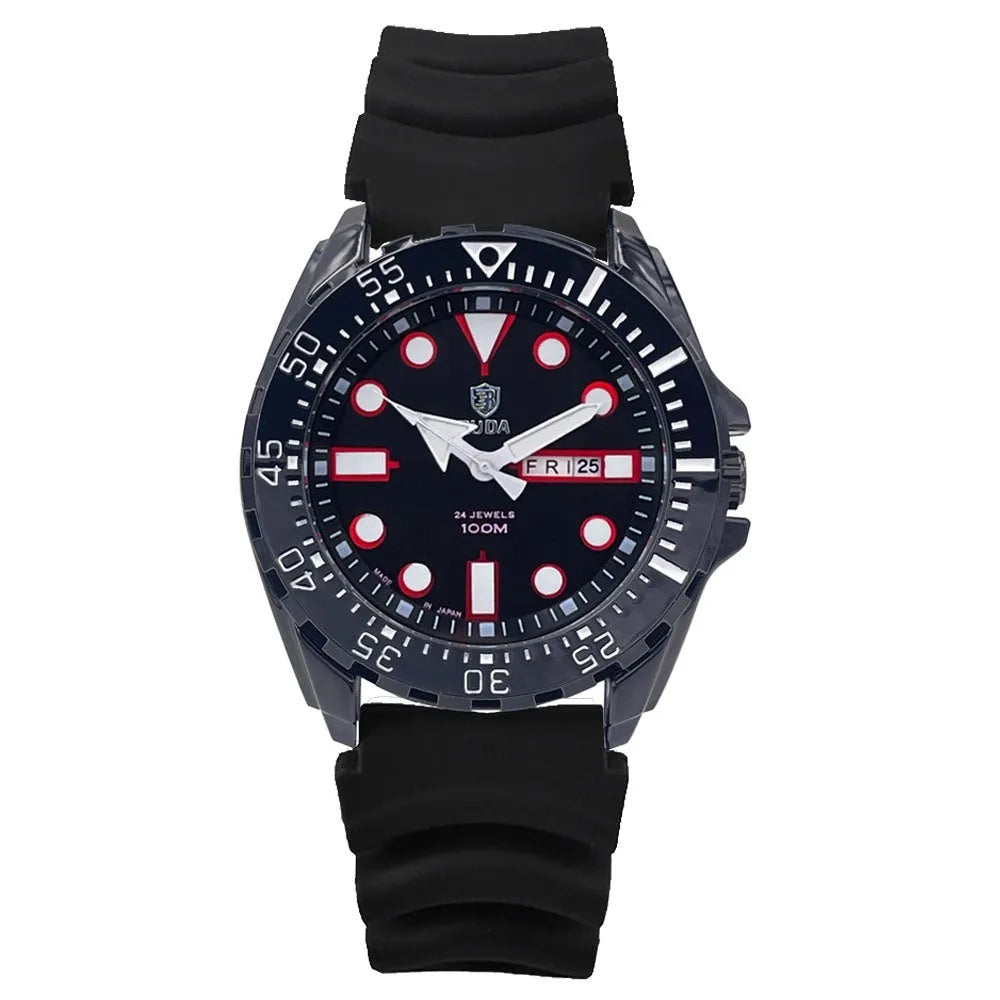Men's waterproof luminous sports watch showing blue dial with steel strap option