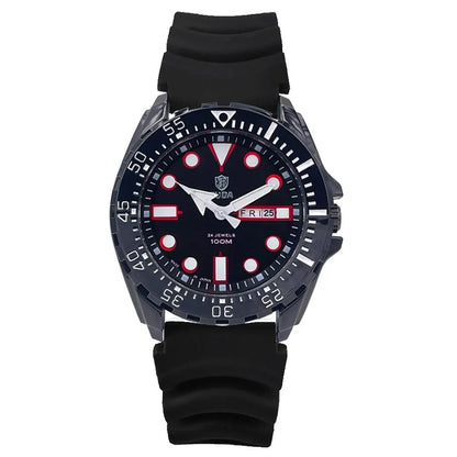 Men's waterproof luminous sports watch showing blue dial with steel strap option