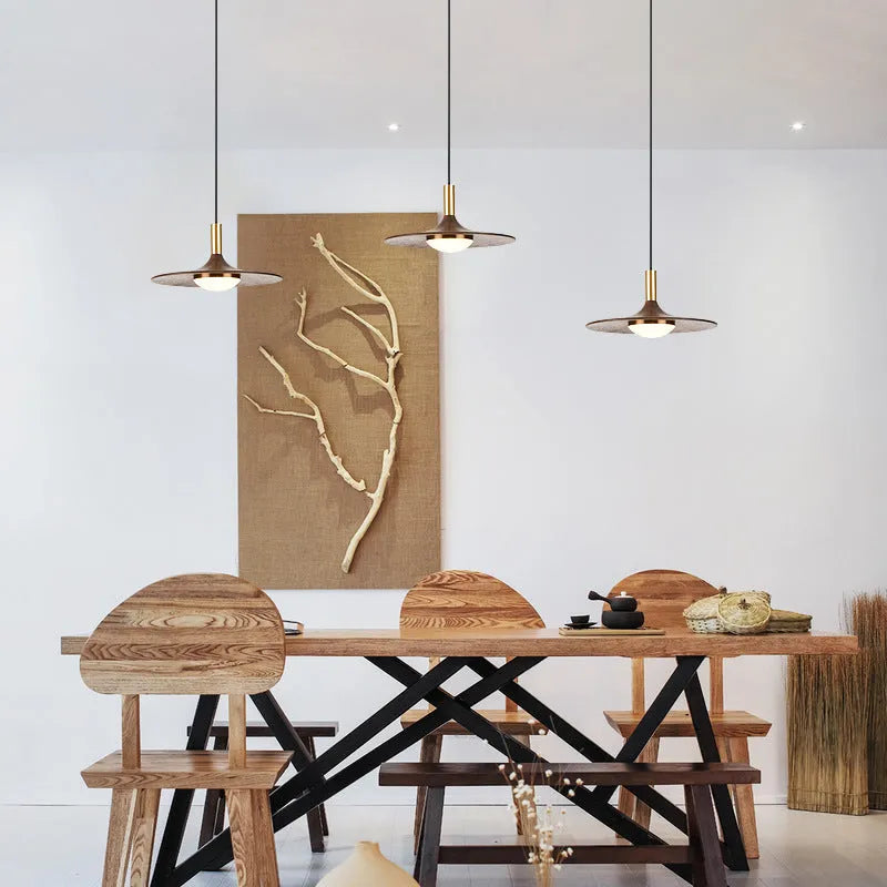 Modern fish line chandelier light luxury walnut wood and solid copper pendant lamp with push button switch suitable for new Chinese style interiors and illuminating areas of 5 to 10 square metres available in 250mm and 300mm diameters