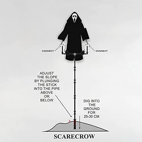 Plastic skeleton scarecrow with screaming skull design measuring 70cm tall for Halloween gardens