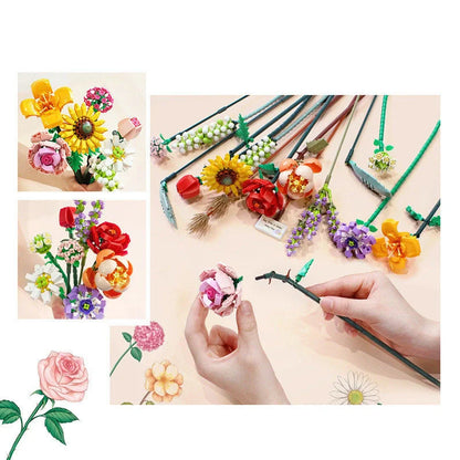 DIY Flower Building Blocks Set with over 800 pieces for creative floral designs