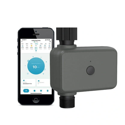 Smart garden irrigation water valve with brass fittings and compact 12cm housing for automated watering control