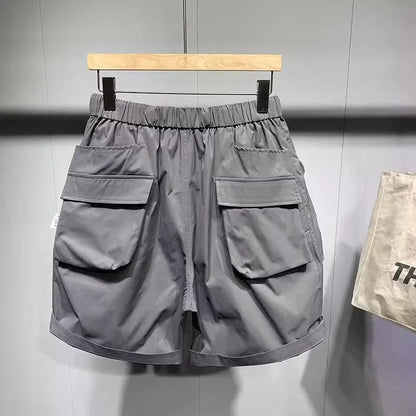 Men's large size loose fit workwear shorts with pockets in black or grey