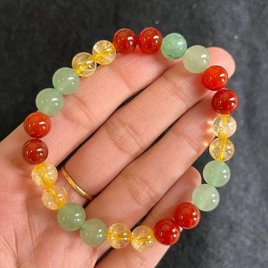 8mm multicolor glass beaded bracelet with yellow and multicolored beads