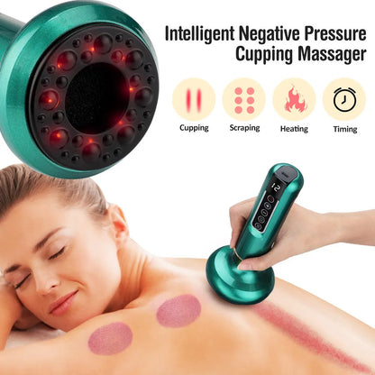 Green electric vacuum cupping massager device with USB charging cable