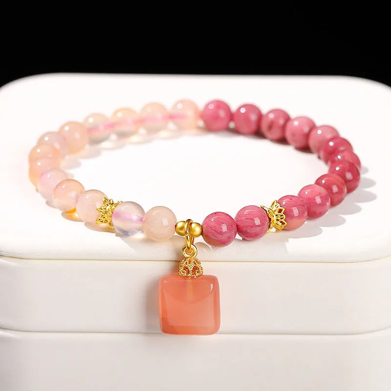 Green natural crystal jade bracelet with Chinese design for women, handmade fresh style