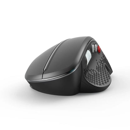 T32 black and silver grey wireless vertical ergonomic mouse with aluminium side roller.