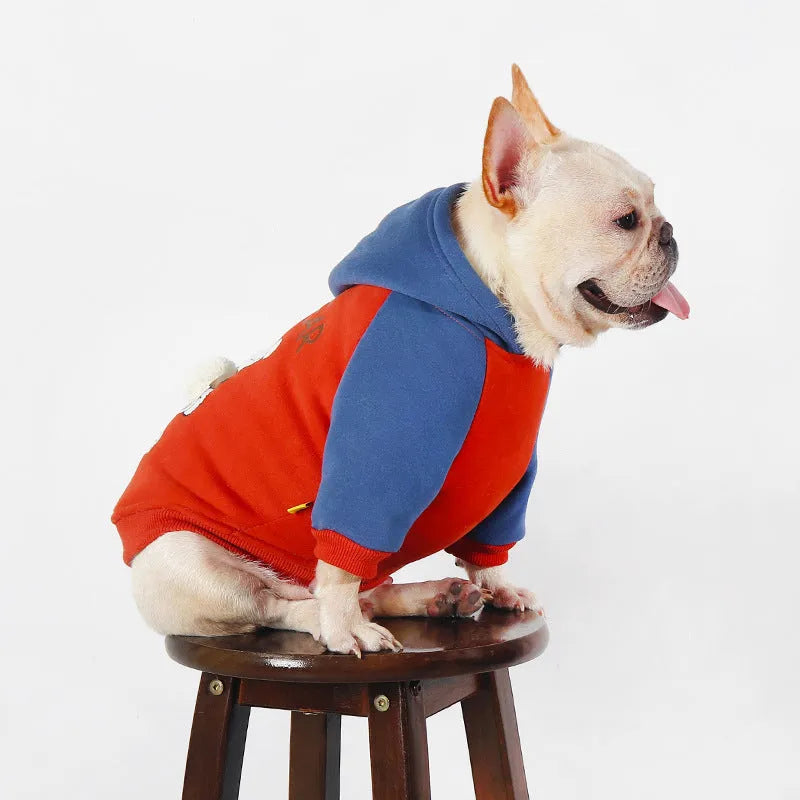 Red cotton clothing for small and medium-sized dogs including Teddy, Bichon, Jarre, Aero Bull, and Corgi breeds