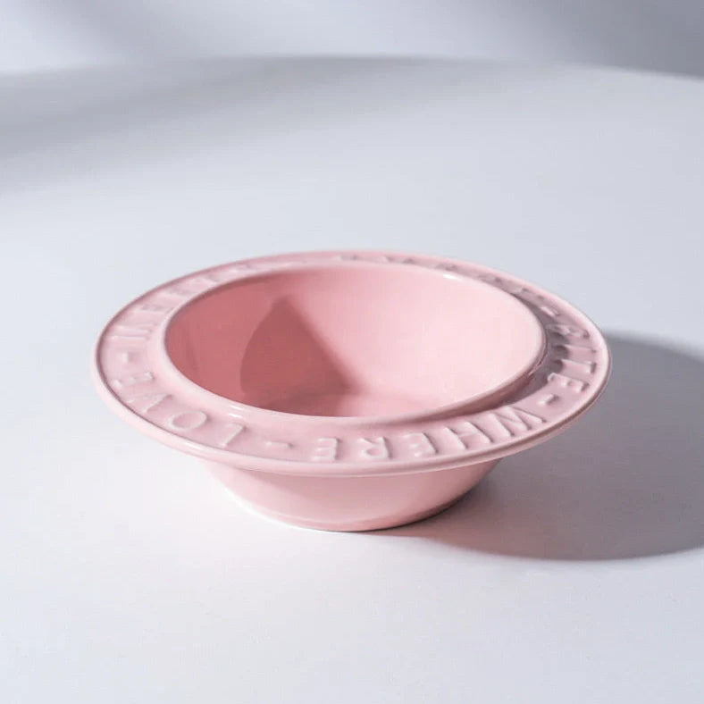 Ceramic cat bowl with iron anti-tip frame in blue colour with silicone pad