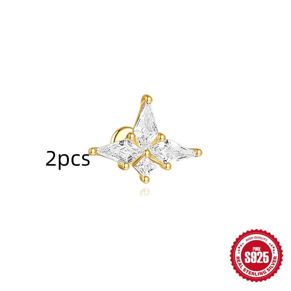 S925 sterling silver geometric kite earrings with rhinestone chain tassel in gold plating