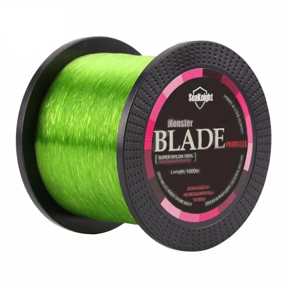 Seaknight1000 M nylon fishing line spool in available colours: black, blue, green, white, yellow.
