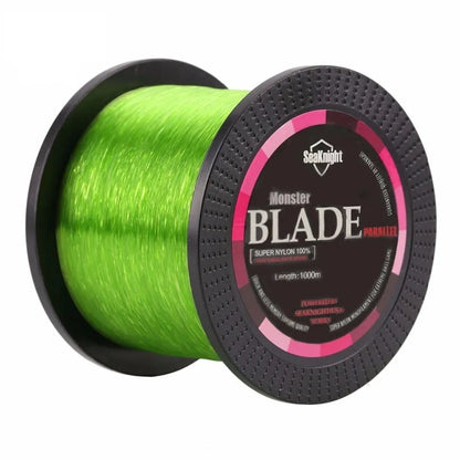 Seaknight1000 M nylon fishing line spool in available colours: black, blue, green, white, yellow.
