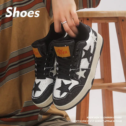 Denim skate shoes with flat rubber sole, lace-up front, and mesh lining in black, green, or pink.