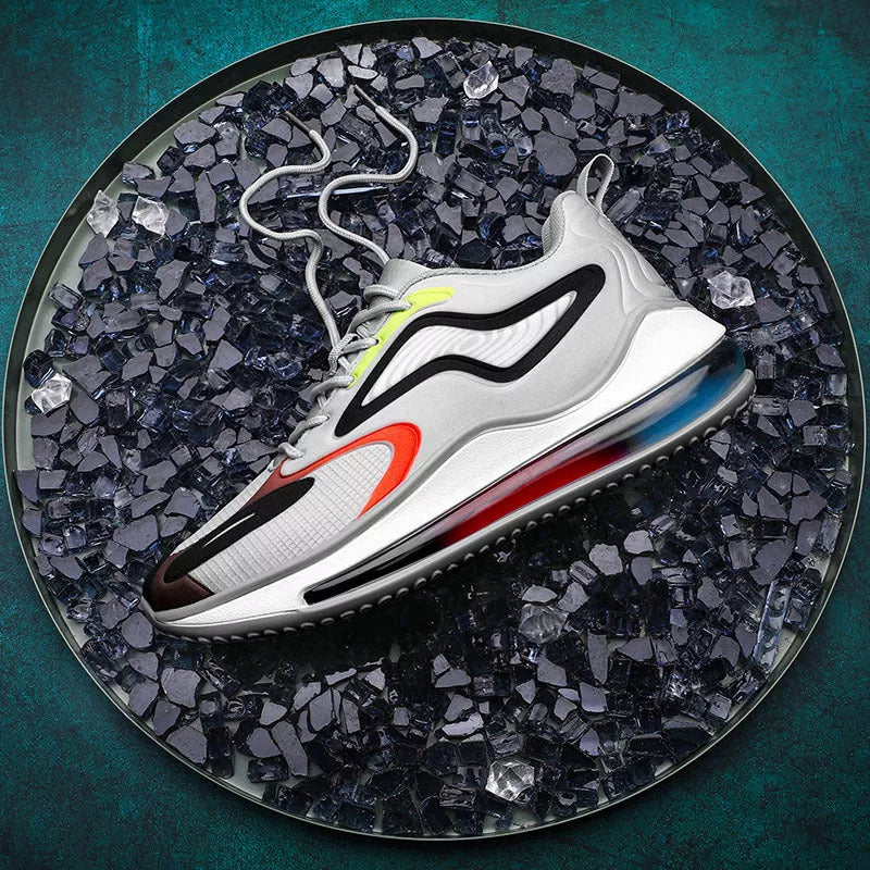 Men's lightweight mesh running shoes with composite sole in black, black grey, and grey