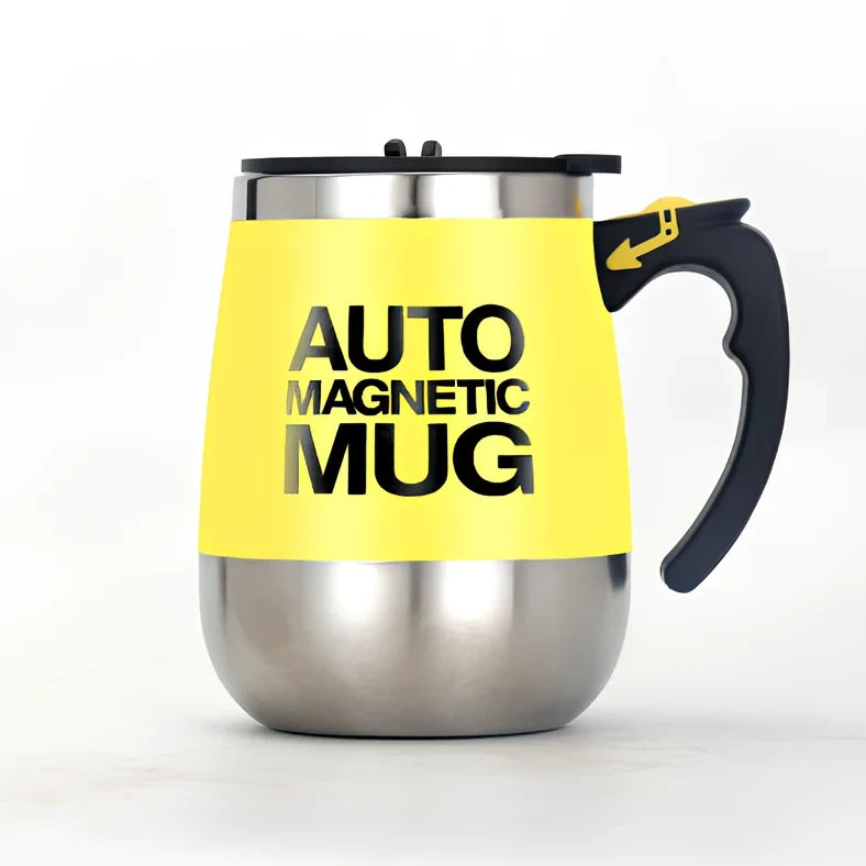 Electric stainless steel rotating mug with magnetic stirring technology and rechargeable battery in black colour