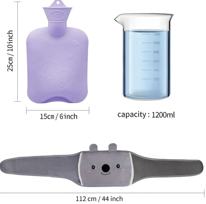 Winter water bottle belt with brown bear removable cover showing hand warmer pocket and large thread stopper