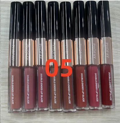 C-L021 double-head non-stick cup lip gloss with two applicator tips and eight colour options