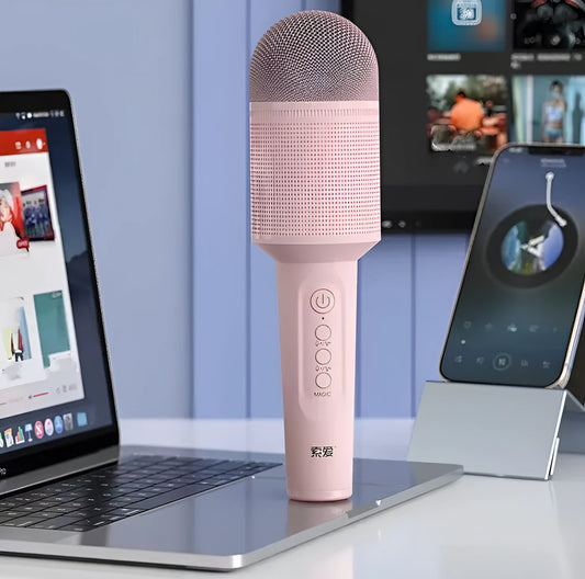 Wireless Bluetooth USB karaoke microphone in pink, blue or green colours