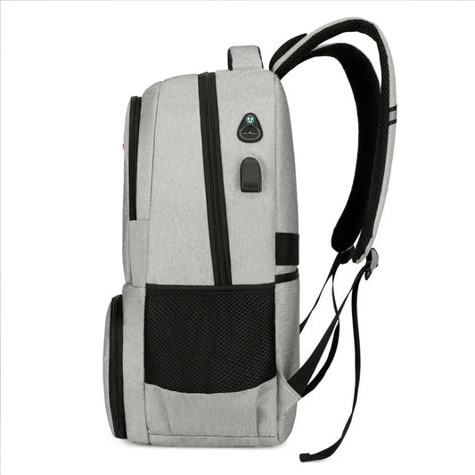 Oxford cloth insulated backpack in light grey with curved shoulder straps and dry-wet separation compartments