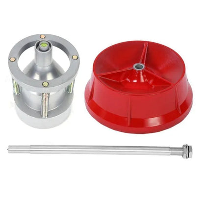 Portable hub balancer with aluminium head, bull's eye level, and 11.5" diameter base for wheel balancing