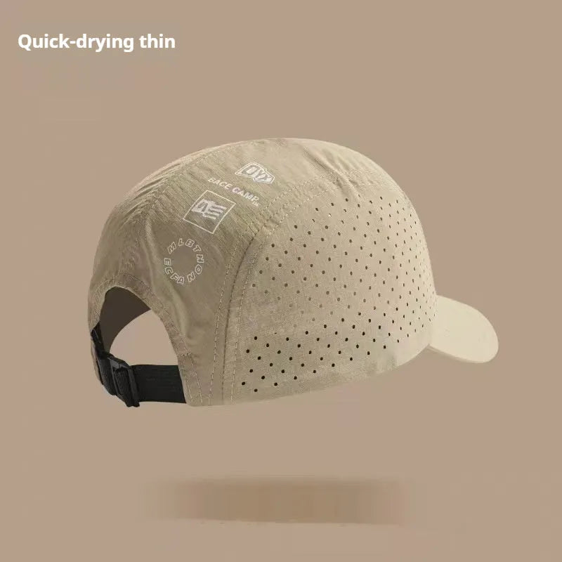 Men's adjustable baseball cap in breathable mesh fabric, shown in black, grey, green, khaki, or purple.