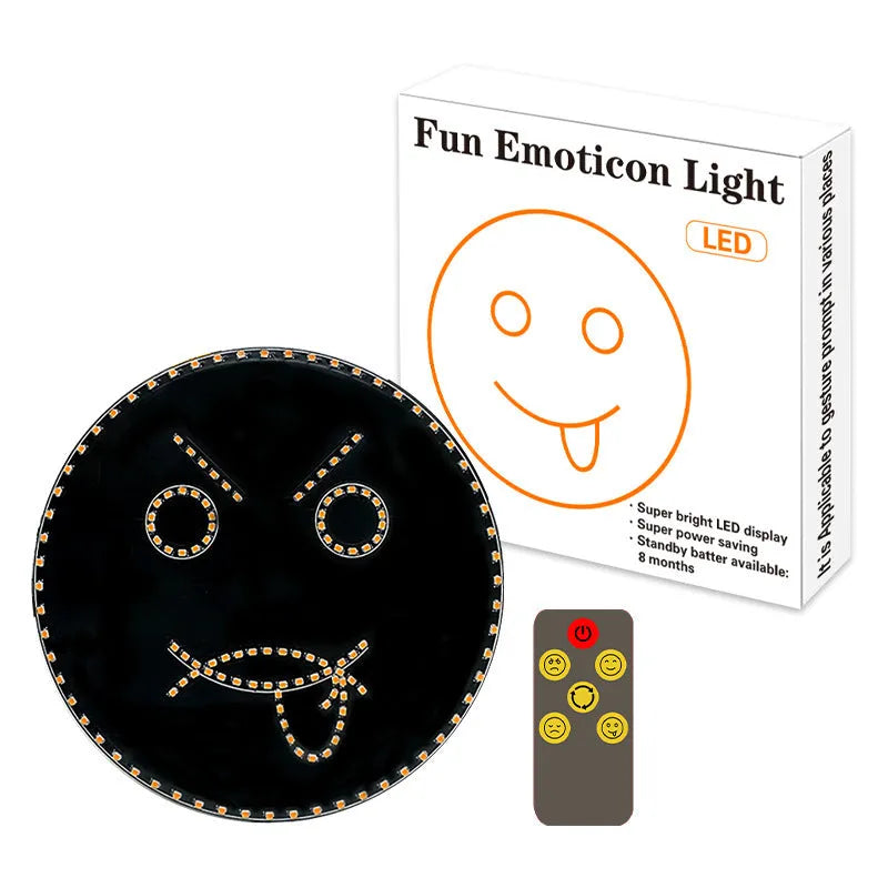 Black car rear window LED expression light showing smiley face with remote control