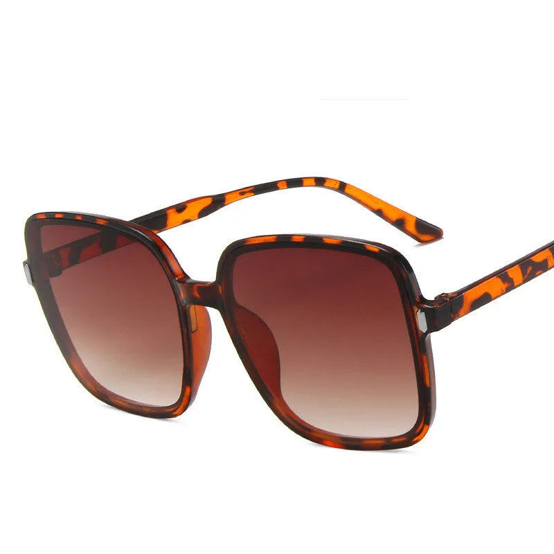 Big square rice nail sunglasses with PC frame and AC lenses, shown in multiple colour options including leopard print and blue.