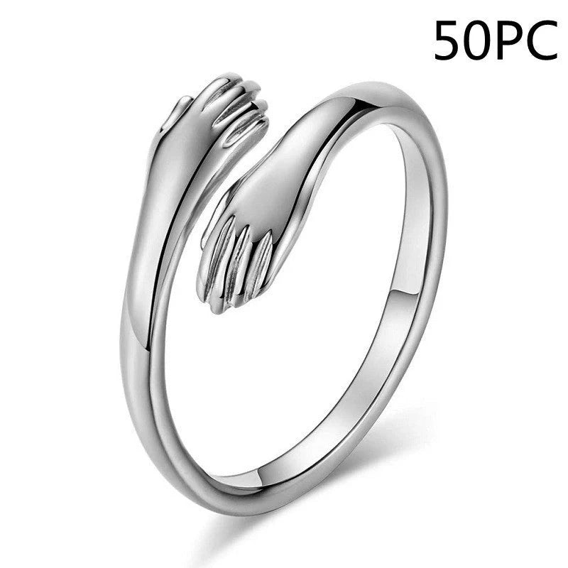 Adjustable Alloy Hands Hug Ring in gold and silver, featuring a unique geometry design