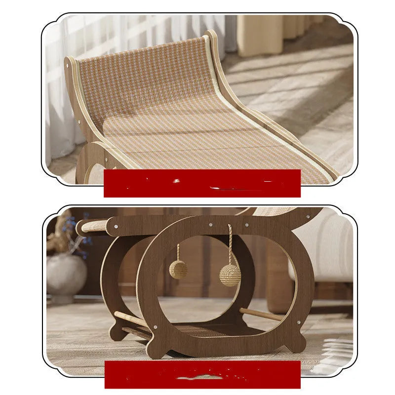 Solid wood cat bed with sisal scratching surface measuring 45cm by 30cm in walnut colour finish
