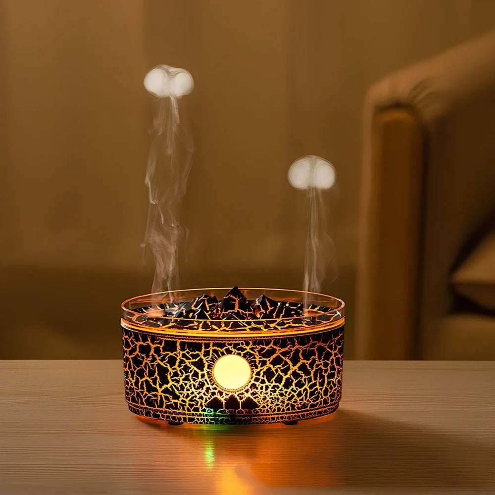 Volcano aroma diffuser unit showing water tank and control buttons with remote control