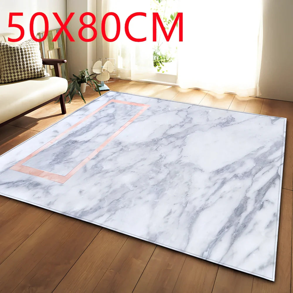 Rectangular polyester fibre carpet with marble pattern in 121.9x160cm and 50x80cm sizes