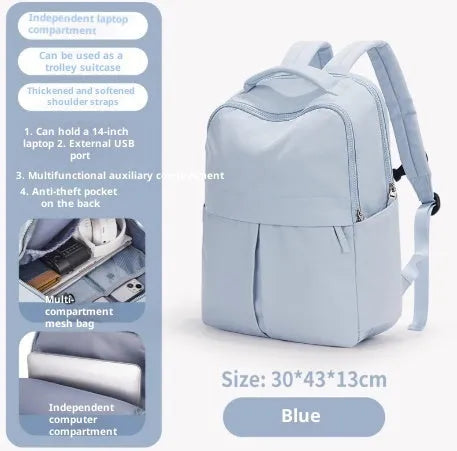 Unisex nylon travel computer backpack 43x30x13cm with laptop pocket, camera pocket, ID holder, in green, blue, or black