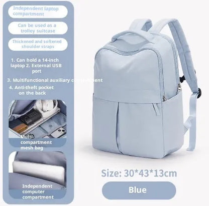 Unisex nylon travel computer backpack 43x30x13cm with laptop pocket, camera pocket, ID holder, in green, blue, or black
