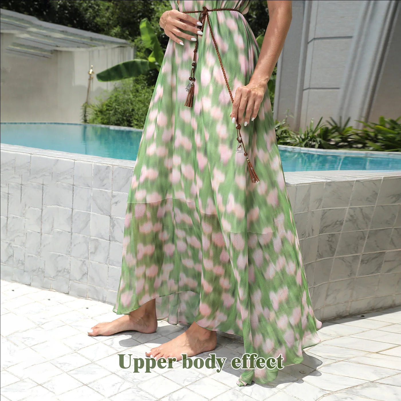 Stylish women's printed polyester dress in green, perfect for casual and formal occasions