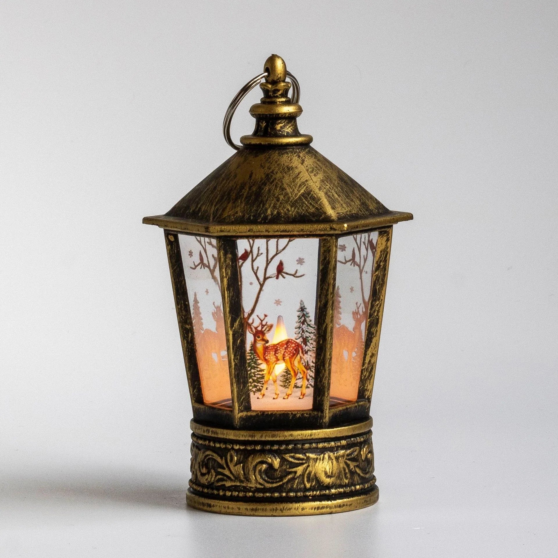 Festive LED Christmas lanterns with Santa Claus, snowman, and other holiday-themed designs