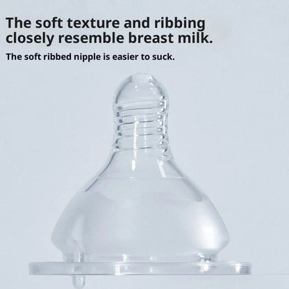 Transparent newborn feeding bottle with wide mouth and cross-hole silicone nipple for infants 0-3 months