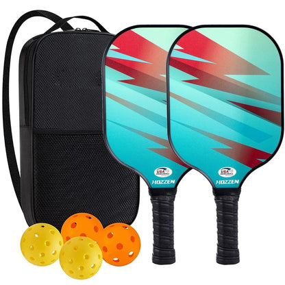 Peak Racket fibreglass squash set showing two rackets and four balls for complete playing equipment