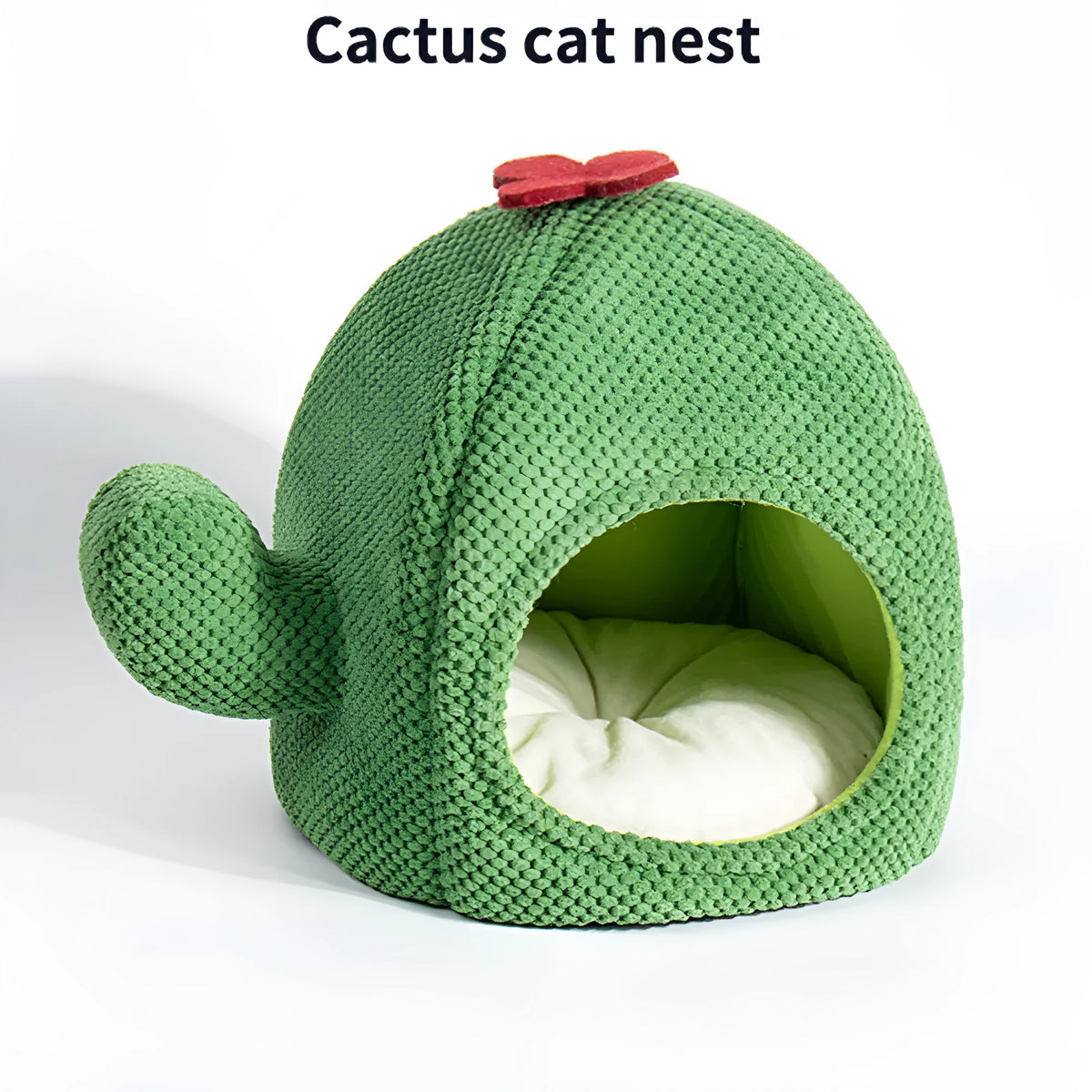 Dark green enclosed cat cave pet bed with plush interior for kittens and dogs