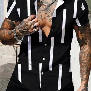 Men's slim fit short sleeve shirt with colourful 3D digital floral print on polyester fabric
